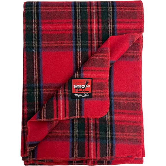 Plaid Red Royal Stewart Pattern Classic 80% Wool Blanket 88" x 60"