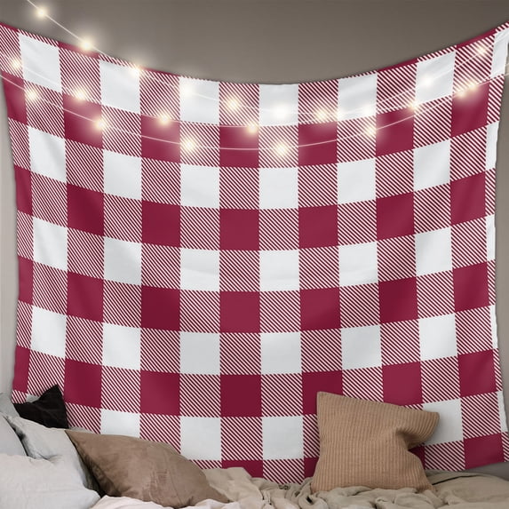 Plaid Red, Tapestry for Bedroom Wall Hanging Tapestry, Abstract Minimalistic Geometric Lattice Ceiling Backdrop Tapestries Poster Blanket Wall Decor for Teens Room Living Room Dorm 59" x 79"