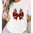 thumbnail image 1 of Plaid Reindeer Bow T-Shirt, Glitter Christmas Holiday Gift Tee, 1 of 5