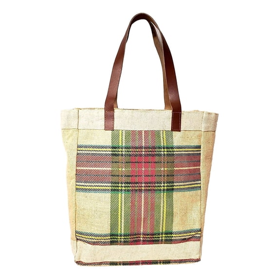 Plaid Reusable Grocery Tote Bag Extra Durable - Personalized Monogram or Name Available Natural/Green Burgundy