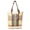 thumbnail image 1 of Plaid Reusable Grocery Tote Bag Extra Durable - Personalized Monogram or Name Available Natural/Multi Black Coral, 1 of 6