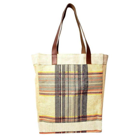Plaid Reusable Grocery Tote Bag Extra Durable - Personalized Monogram or Name Available Natural/Multi Black Coral