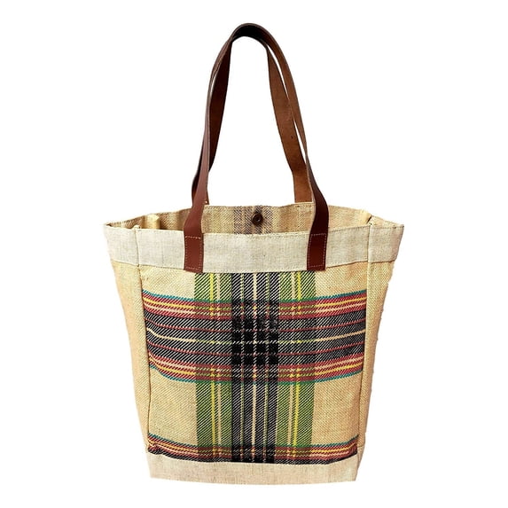 Plaid Reusable Grocery Tote Bag Extra Durable - Personalized Monogram or Name Available Natural/Multi Green Black
