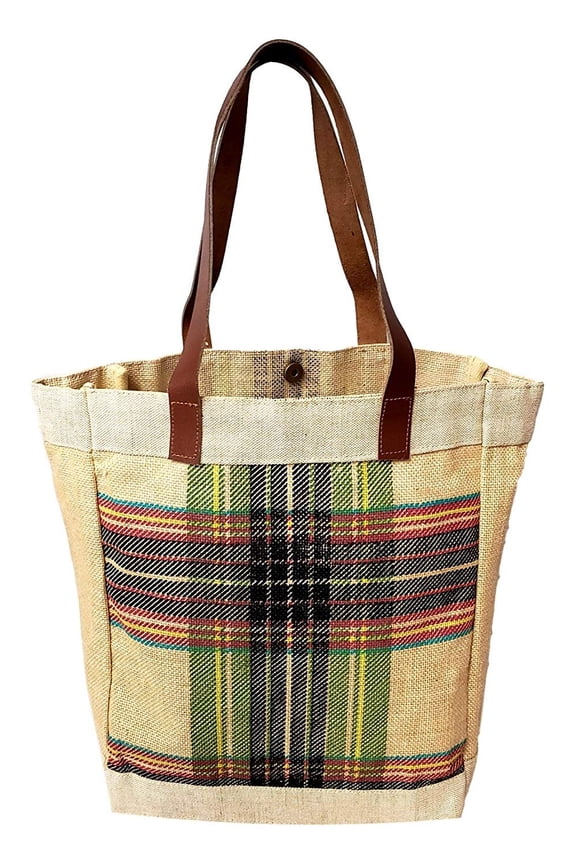 Plaid Reusable Grocery Tote Bag Extra Durable - Personalized Monogram or Name Available Natural/Multi Green Black