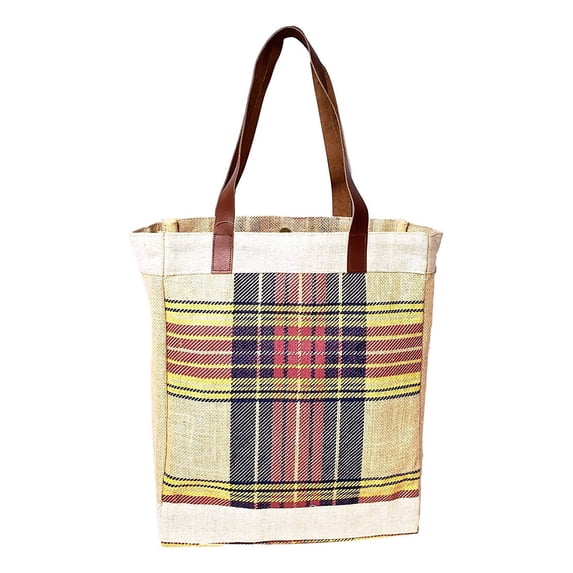 Plaid Reusable Grocery Tote Bag Extra Durable - Personalized Monogram or Name Available Natural/Navy Burg