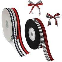 Plaid Ribbon 2 Rolls 100 Yards- 3/8 Inch Wide Woven Edge Ribbons Buffalo Check Ribbonn for Gift Wrapping,Wreath Decoration Christmas Valentine's DIY Craft