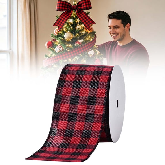 Plaid Ribbon Wired Tartan Ribbon, Buffalo Plaid Ribbon, Gingham Checkered Ribbon for Christmas Tree Topper Christmas Gift Wrapping DIY Crafts Wreath Bow Making