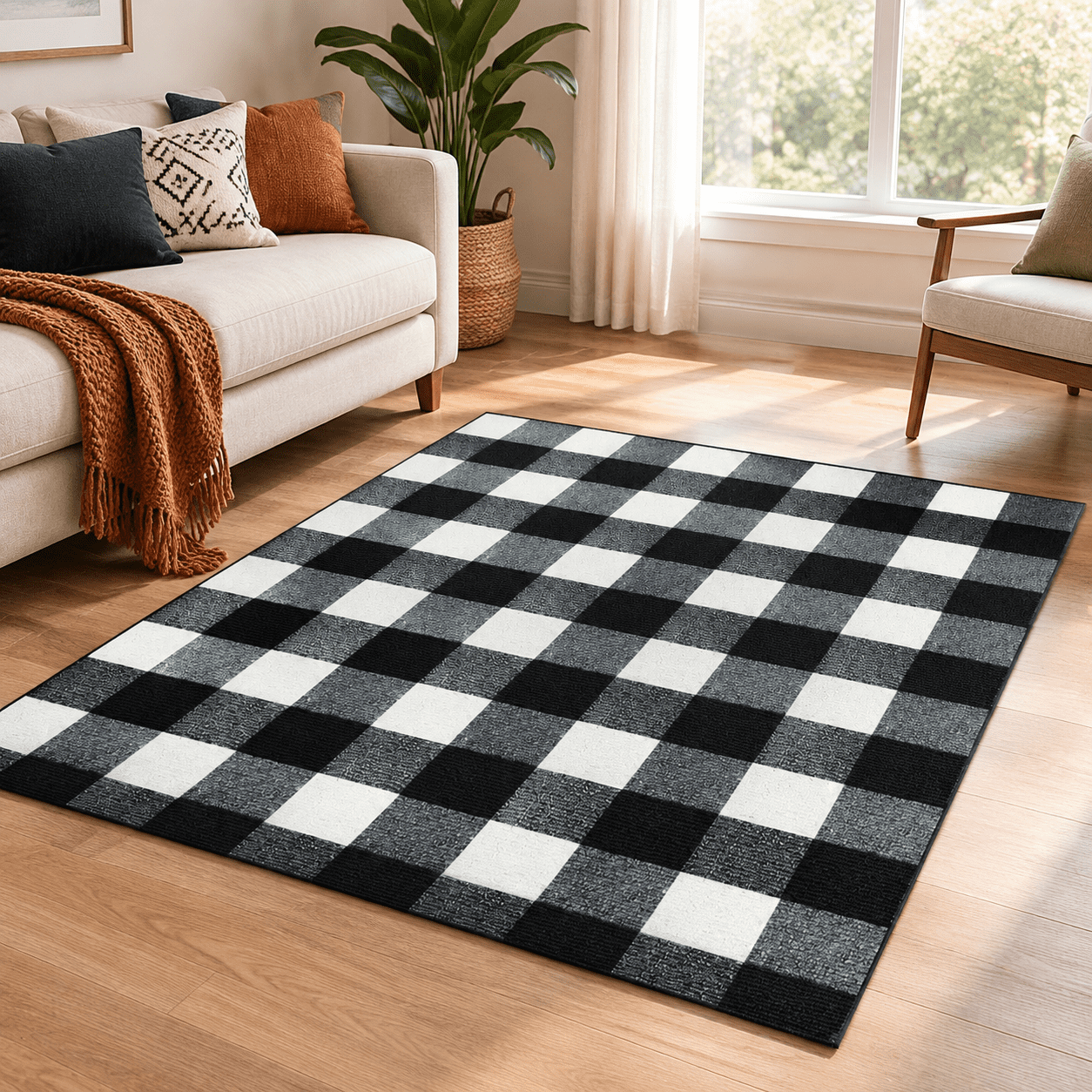 Layering Mat Plaid Rug 27.5 X 43 Inches Non Slip Black And White Check Rugs Indoor ...