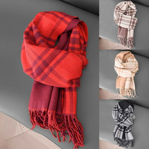 Plaid Scarf - Ultra Soft, Warm Winter Wrap with Classic Checkered for Ideal Christmas Gift，Women's Fashionable Printing Soft Friendly Scarf Warm Thick Wool Tassels Scarf