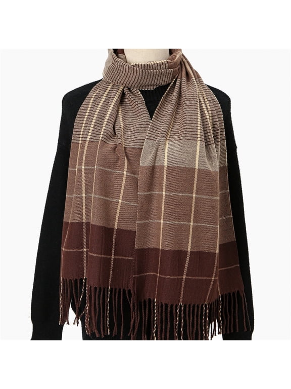 Plaid Scarf for Women, 2026 Fall Winter Scarf Wrap Shawl, Warm Large Soft Neck Wrap for Cold Weather, Fashion Blanket for Travel, Outdoor, Daily Wear, Cozy Comfortable Khaki