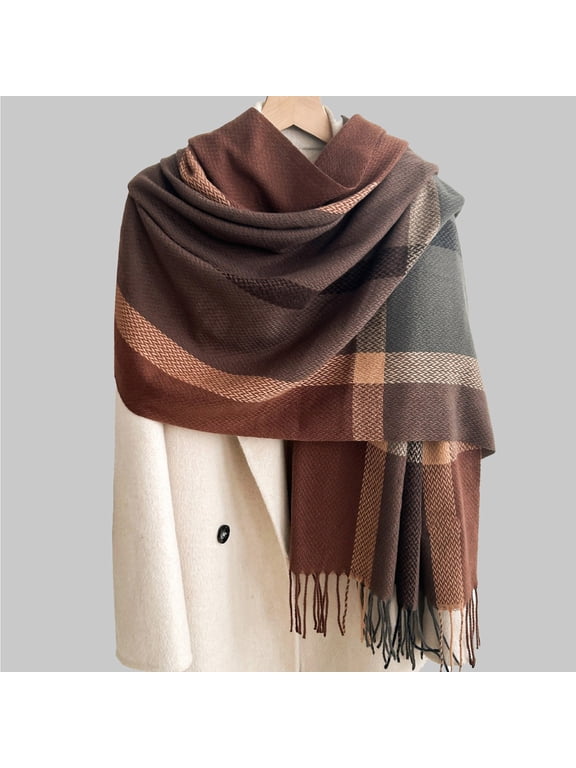 Plaid Scarf for Women, Fall Winter Scarf Wrap Shawl, Warm Large Soft Neck Wrap for Cold Weather, Fashion Blanket Style Accessory for Travel, Outdoor, Daily Wear, Lightweight Cozy Coffee