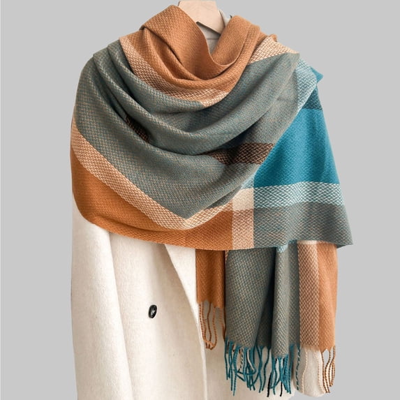 Plaid Scarf for Women, Fall Winter Scarf Wrap Shawl, Warm Large Soft Neck Wrap for Cold Weather, Fashion Blanket Style Accessory for Travel, Outdoor, Daily Wear, Lightweight Cozy Navy