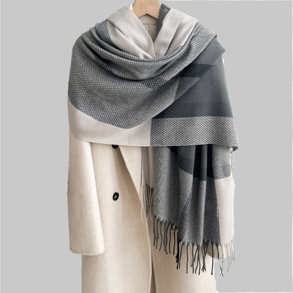 Plaid Scarf for Women, Fall Winter Scarf Wrap Shawl, Warm Large Soft Neck Wrap for Cold Weather, Fashion Blanket Style Accessory for Travel, Outdoor, Daily Wear, Lightweight Cozy Grey