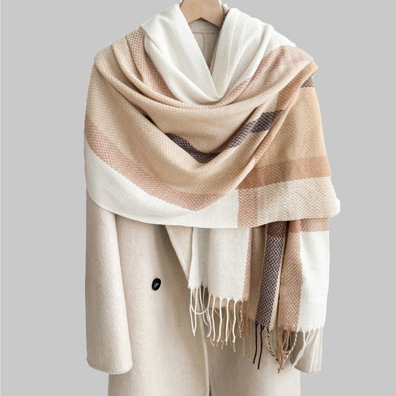 Plaid Scarf for Women, Fall Winter Scarf Wrap Shawl, Warm Large Soft Neck Wrap for Cold Weather, Fashion Blanket Style Accessory for Travel, Outdoor, Daily Wear, Lightweight Cozy Khaki