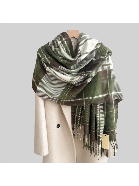 Plaid Scarf for Women, Fall Winter Scarfs Wrap Shawl, Warm Large Soft Blanket Scarf for Cold Weather, Fashion Lightweight Cozy Neck Wrap for Outdoor, Travel, Daily Wear Green