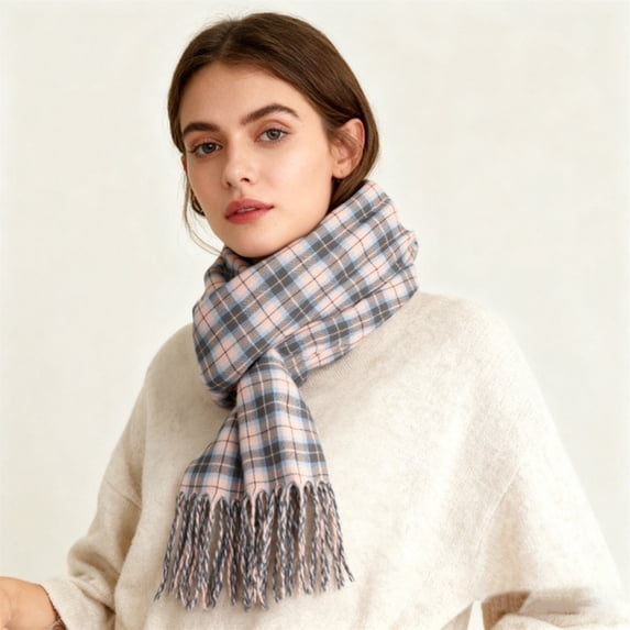 Plaid Scarf for Women Men, Winter Warm Soft Feel Scarf, Large Shawl Wrap for Cold Weather, Fashion Neck Wrap for Outdoor, Travel, Daily Wear, Lightweight Cozy Comfortable Grey