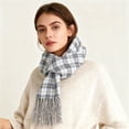 thumbnail image 1 of Plaid Scarf for Women Men, Winter Warm Soft Feel Scarf, Large Shawl Wrap for Cold Weather, Fashion Neck Wrap for Outdoor, Travel, Daily Wear, Lightweight Cozy Comfortable Black, 1 of 8