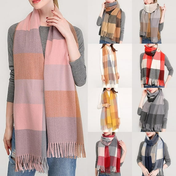 Plaid Scarf for Women Fall Winter Pashmina Scarves Wraps for Cold Weather Warm Large,Women Winter Ladies Stripe Plaid Splicing Scarf Warm Shawl Scarf