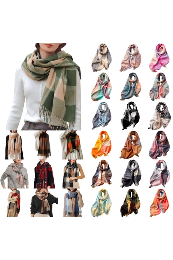 Plaid Scarfs for Women Thick Warm Fleece Lined Large Scarves Knitted Scarf Long Scarves Rose Gold