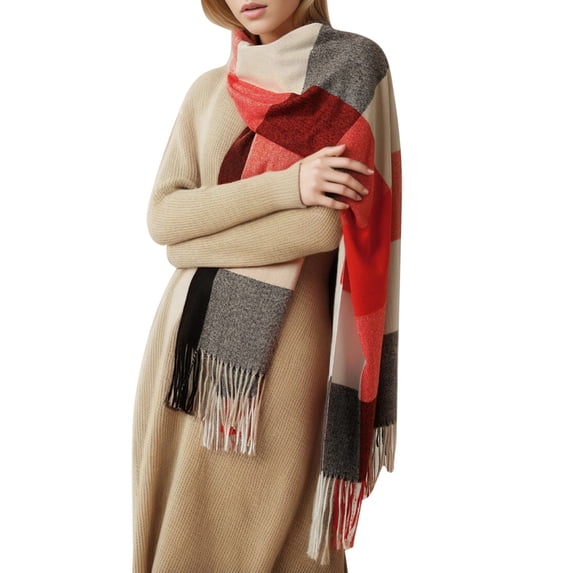 Plaid Scarfs for Women Thick Warm Lined Large Scarves Knitted Scarf Long Scarves