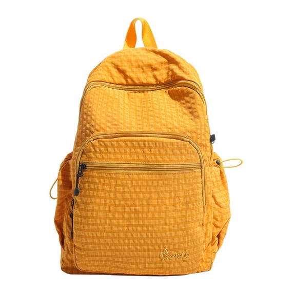 Plaid School Backpack, Heavy Duty School Bag with Drawstring Side Pockets, Multi-pocket Backpack for Travel College Work (Yellow)