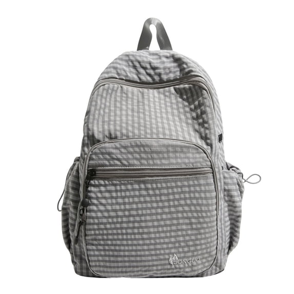Plaid School Backpack, Heavy Duty School Bag with Drawstring Side Pockets, Multi-pocket Backpack for Travel College Work (Gray)