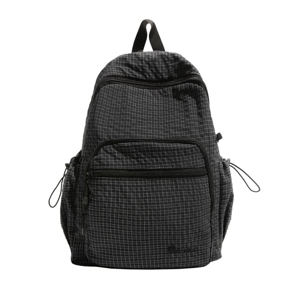 Plaid School Backpack, Lightweight School Bag with Drawstring Side Pockets, Cute Aesthetic Laptop Backpack for Outdoor College Work (White)