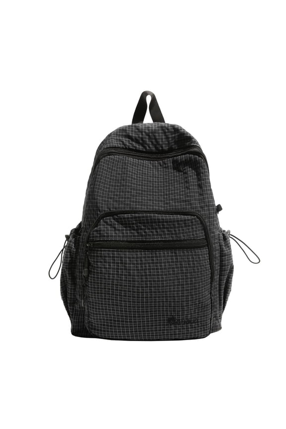 Plaid School Backpack, Lightweight School Bag with Drawstring Side Pockets, Cute Aesthetic Laptop Backpack for Outdoor College Work (White)