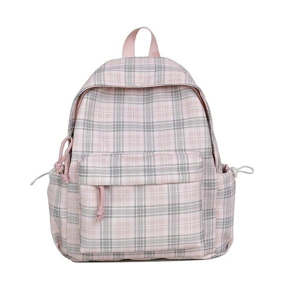 Plaid School Backpack, Spacious Backpack with Multi-pocket, Lightweight Breathable Bookbag for Middle School College, Pink