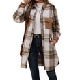 thumbnail image 1 of Plaid Shacket Jacket Women Button Down Long Flannel Jacket Fall Fashion Winter Coat Loose Fit Tartan Trench Coat, 1 of 4