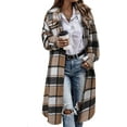 thumbnail image 1 of Plaid Shacket Jacket Womens Long Flannel Jacket Casual Lapel Button Down Tartan Trench Coats-brown,Large, 1 of 6