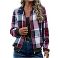 thumbnail image 1 of Plaid Shackets for Women 2025 Fashion Casual Zip Up Checkered Jackets Long Sleeve Baggy Outwear Coat Fall Clothes, 1 of 6