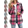 thumbnail image 1 of Plaid Shackets for Women Casual Collared Button Front Long Sleeve Oversized Loose Fit Outerwear, 1 of 8