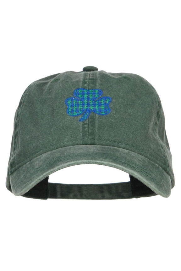 Plaid Shamrock Embroidered Washed Cap - Dk Green OSFM