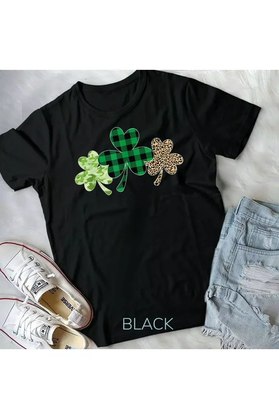 Plaid Shamrock Shirt Leopard Camouflage Fun Unisex T-Shirt