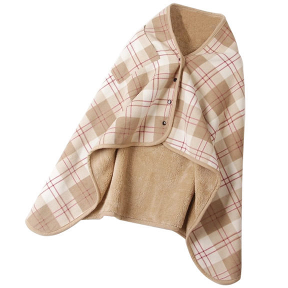 Plaid Shawl Scarf Buckle Doublelayer Wrap Blanket Versatile Shawl Shoulder Winter Scarfs for Woman Brown