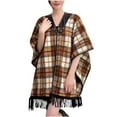 thumbnail image 1 of Plaid Shawl Wraps for Women Soft Warm Fuzzy Fleece Fringed Tassels Blanket Poncho Cape Oversize Cardigan Sweater (One Size, Khaki), 1 of 3