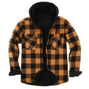 JEWELREAUTY Plaid Sherpa Lined Jackets for Men and Teen Boys Long Sleeve Fleece Thick Zip Up Hoodie Plaid Shackets Outerwear (X-Large, Yellow 01)