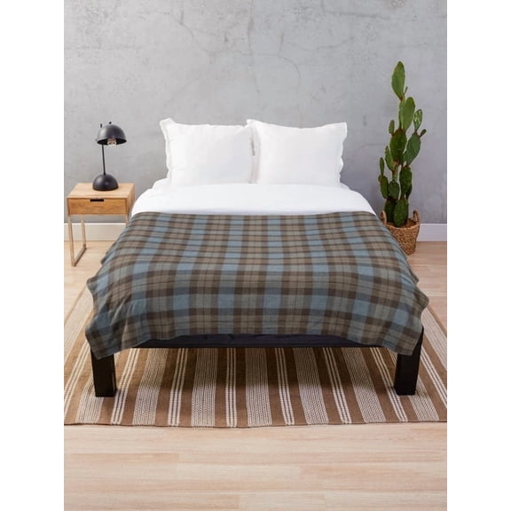 Plaid Sherpa Throw Blanket, Blue Brown Tartan Pattern Polyester Fleece Blanket, Soft 2-Layer Fleece Sherpa Bed Couch Blanket