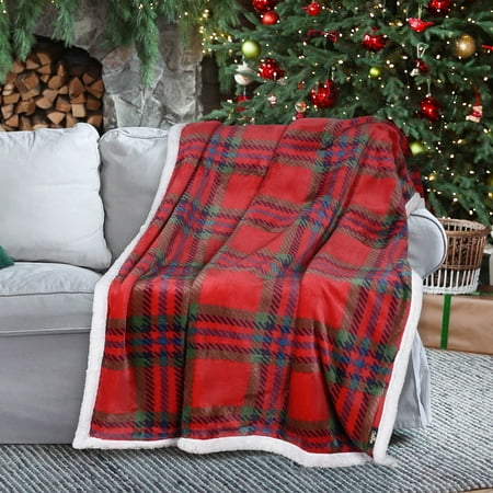 Plaid Sherpa Throw Blanket, Reversible Micro Fleece TV Blanket All Season for Bed or Couch 50" x 60"