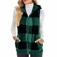 thumbnail image 1 of Plaid Sherpa Vest for Women Full Zip Hooded Jacket with Pockets Casual Soft Warm Sleeveless Winter Coat Outwear (S, Army Green), 1 of 5