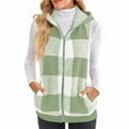 thumbnail image 1 of Plaid Sherpa Vest for Women Full Zip Hooded Jacket with Pockets Casual Soft Warm Sleeveless Winter Coat Outwear (XL, Green), 1 of 5