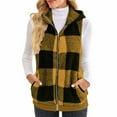 thumbnail image 1 of Plaid Sherpa Vest for Women Full Zip Hooded Jacket with Pockets Casual Soft Warm Sleeveless Winter Coat Outwear (XL, Yellow), 1 of 5
