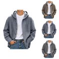 thumbnail image 1 of Plaid Shirt Jacket Men Fall Winter Long Sleeve Loose Casual Button Down Drawstring Hooded Shirt Work Shirts Outerwear, 1 of 7