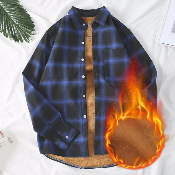 Plaid Shirt Jacket Mens Flannel Shacket Sherpa Fleece Lined Buttn Down Plain Shirts for Boys Casual Top Outwear