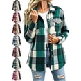 thumbnail image 1 of Plaid Shirt Jackets for Women Casual Collared Button Front Long Sleeve Oversized Loose Fit Outerwear, 1 of 8