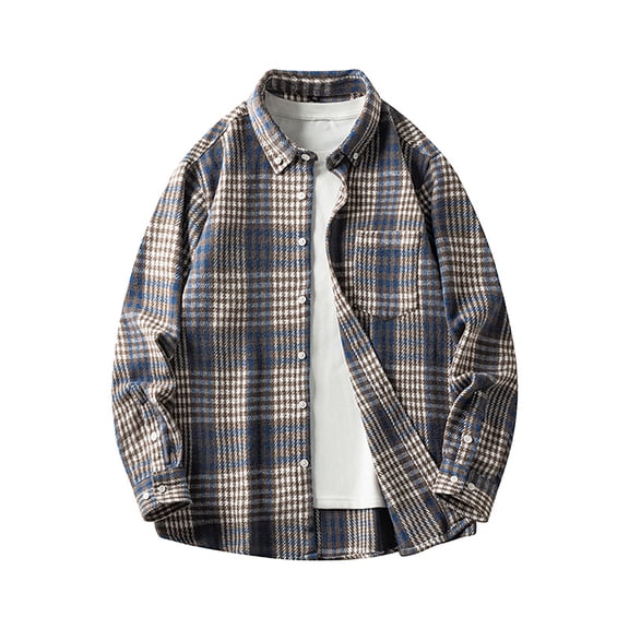 Plaid Shirt Men Big and Tall Flannel Shirt Long Sleeve Brushed Cotton Casual Shirt Jacket M-7Xl Spring Fall Blue XL