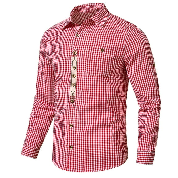 Plaid Shirt Men Casual Shirt Long Sleeve Simple Design Big Size Button Shirt for Spring Fall Red XXXL