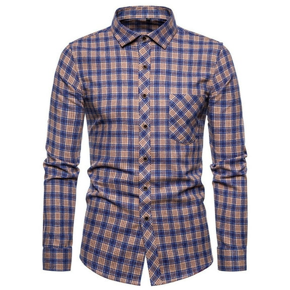 Plaid Shirt Men Long Sleeve Casual Fashion Regular Fit Collar Plaid Shirt Comfor Lightweight Fall Flannel Classic Basic Tops With Pocket Light Pink 42