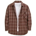 thumbnail image 1 of Plaid Shirt Men Long Sleeve Shirt Button Turn Down Collar Loose Fit Casual Shirt Jacket Spring Coffee XL, 1 of 3